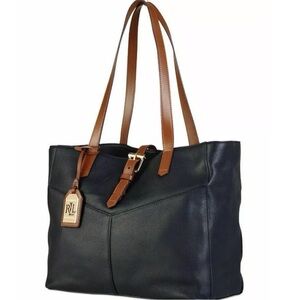 Lauren Ralph Lauren black leather bourbon buckle simple tote shoulder bag